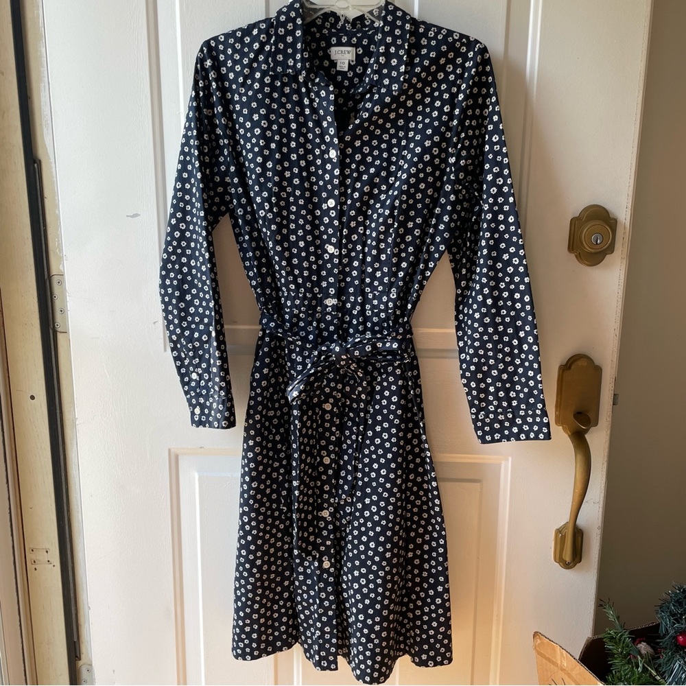 J.Crew navy floral print long sleeve button down midi dress size 10